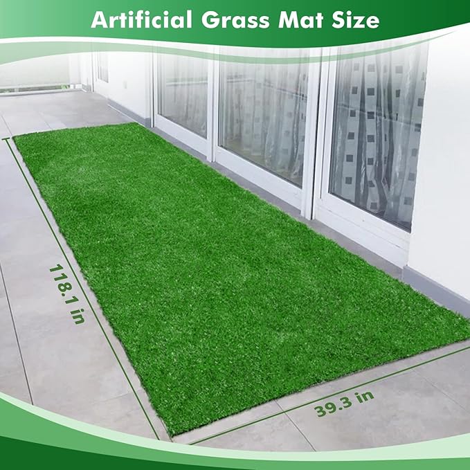 118 x 39.5in Dog Grass Pad, Extra Large Artificial Grass Turf Mat, Fake Grass for Large Dog Potty Training Indoor Outdoor Balcony Patio Lawn Decoration