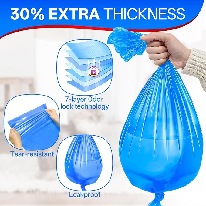 12 Cat Litter Refill Bags Compatible with Litter Genie XL+/XL/Plus/Standard/Style/Desgin Pail, Extra10% Length 27 Months Use Time, Super Odor Control, Plant Scented, Cartridge NOT Included