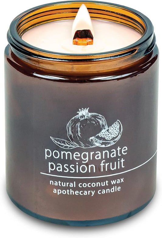 Hemlock Park Crackling Wood Wick Candle Handcrafted with Natural Coconut Wax (Standard 8 oz, Pomegranate Passion Fruit)