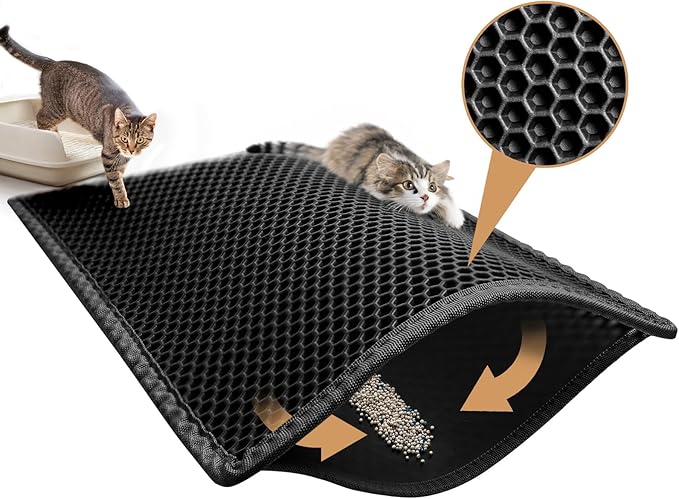 Pieviev Cat Litter Mat Double Layer Waterproof Urine Proof Trapping Mat 1 Pack (Black, 36x30 Inch (Pack of 1))