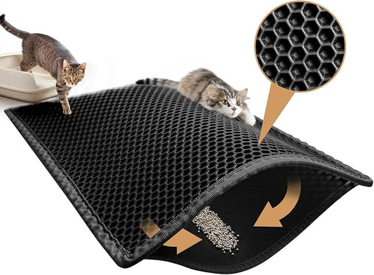 Pieviev Cat Litter Mat Double Layer Waterproof Urine Proof Trapping Mat 1 Pack (Black, 36x30 Inch (Pack of 1))