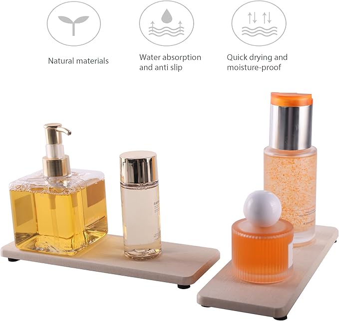 2 Pcs Water Absorbing Stone Trays, Kitchen/Bathroom Sink Soap Dish, Diatomite Tray Used for Hand Soap & Cosmetic Bottles in The Modern Home, 3.15" W x 8.7" L, Light Gray