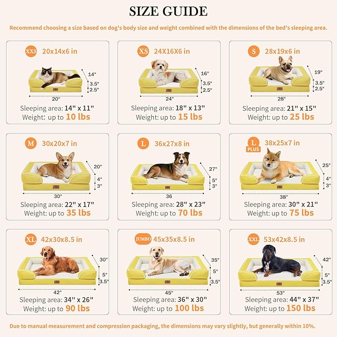 Comfort Expression Orthopedic Dog Bed for Extra Large Dogs 45x35 Inch, Waterproof Egg Crate Foam XL Pet Bed with Removable Bolsters, Dog Couch with Washable Cover & Non-Slip Bottom, Spicy Mustard