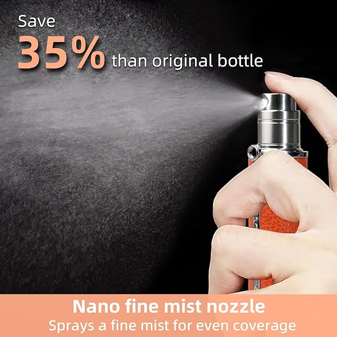 AF01ORG Leather Perfume atomiser, 5ml Bottom Fill Travel Perfume Bottle, Refillable Perfume Dispenser for Women & Men (AF01ORG, 5ml)