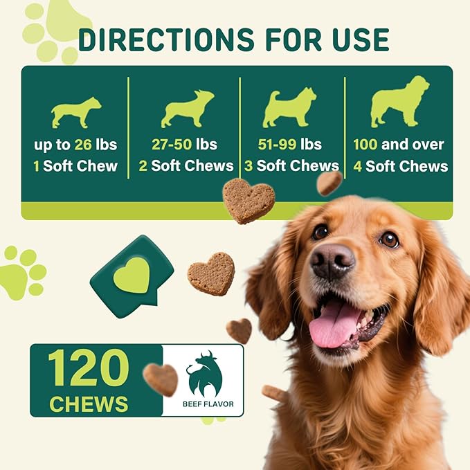 Tear Stain Chews for Dogs - Dog Tear Stain Remover & Supplement with Antioxidant Blend, Vitamin C, Lutein - 120ct Beef Flavor Soft Chews for Eye Health & White Fur Care (ND-038)