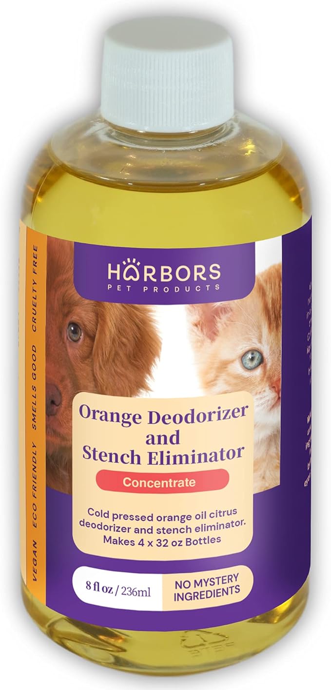 Harbor's Orange Deodorizer and Pet Stench Eliminator. Removes Dog & Cat Urine. Cleans Rugs, Furniture, and Mattresses with Pleasant Natural Aroma. Bottle of Concentrate Makes 1 Gal of Spray.