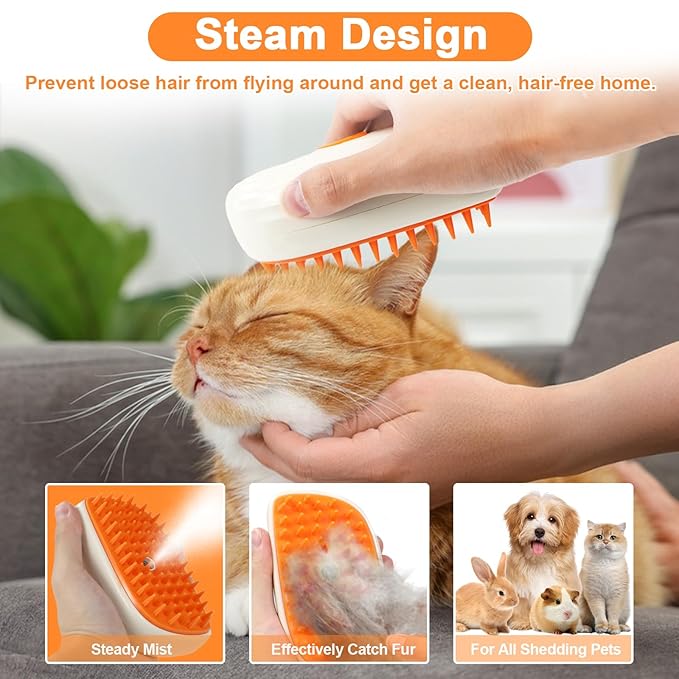 Nepfaivy Cat Steam Brush for Shedding - Steamy Cat Brush for Indoor Cats, Rechargeable Steaming Dog Brush, Pet Spray Hair Removal Comb for Massage, Spritz Defur Comb Mist Water Steamer