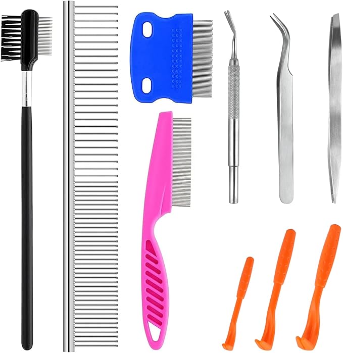 Dog Grooming Combs 10 Pack, Stainless Steel Tear Stain Remover Combs Set for Long and Short Haired Pet