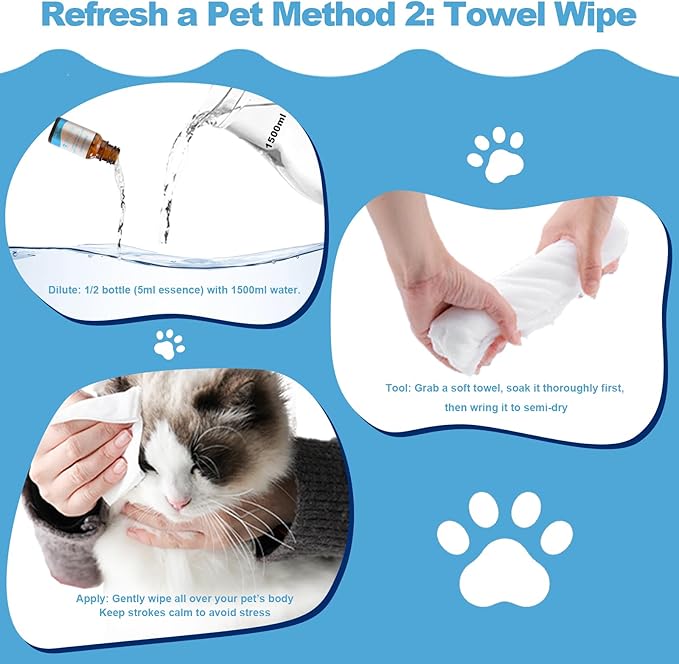 No-Rinse Pet Shampoo & Conditioner Essence for Dogs & Cats, Dilute Before Use, for Small/Medium Pets, Soothes Skin, Hydrates Coat, Pomegranate Scent, Suitable for Pet Steam Brush