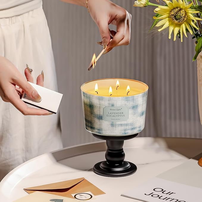 HomeLights Soy Wax Candles for Home Scented, 4-Wick Candles in Lavender Eucalyptus Scented, Aromatherapy Candles Gift for Parties, Relaxing, Scandinavian Minimalist Design, 18oz