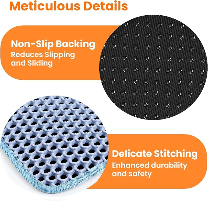 Cat Litter Mat, 24x18 Inches Large Double Layer Honeycomb Cat Litter Trapping Mat, Non Slip Waterproof Urine Proof Cat Litter Box Mat for Floor, Kitty Litter Rug, Cat Supplies, Blue