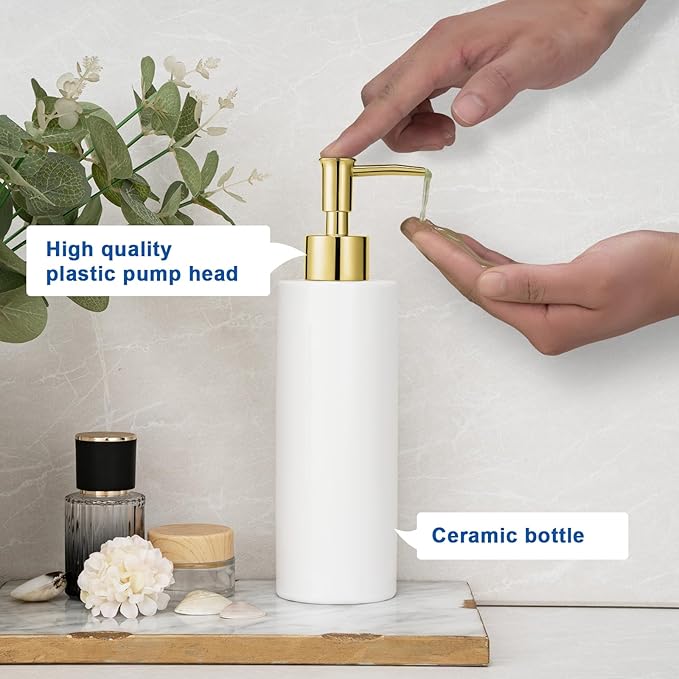 Ceramic Soap Dispenser 11.8oz Liquid Ceramic Soap Pump Dispenser for Bathroom, Refillable Dish Soap Dispenser for Kitchen