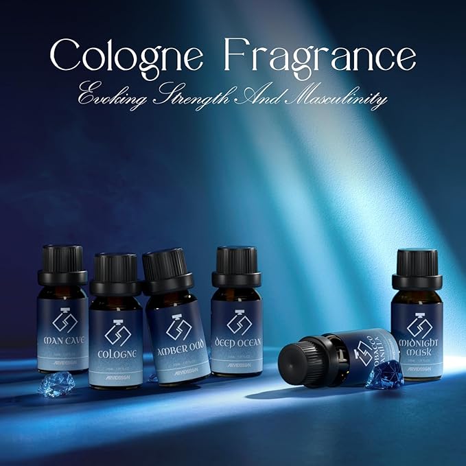 ARVIDSSON Cologne Fragrance Oils Set, Essential Oils for Diffuser | Deep Ocean, Cologne, Amber Oud, Tobacco Vanilla, Man Cave, Midnight Musk, Diffuser Oil Scents for Candle Making, Soap Making