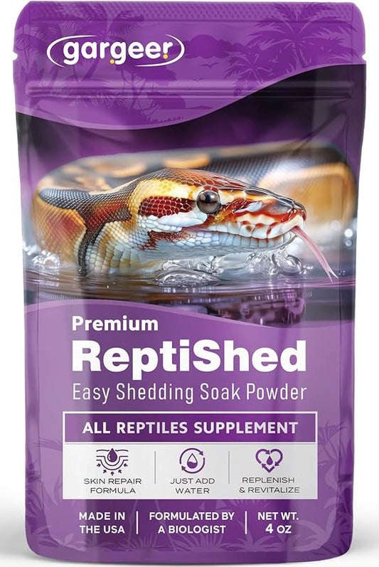 'ReptiShed' Shedding Aid Soak Powder for Reptiles | Stuck Shed Remover for Dragons, Geckos, Lizards, Snakes | Aloe, Chamomile, Hyaluronic Acid | Bath Supplement | Made in The USA. Enjoy!