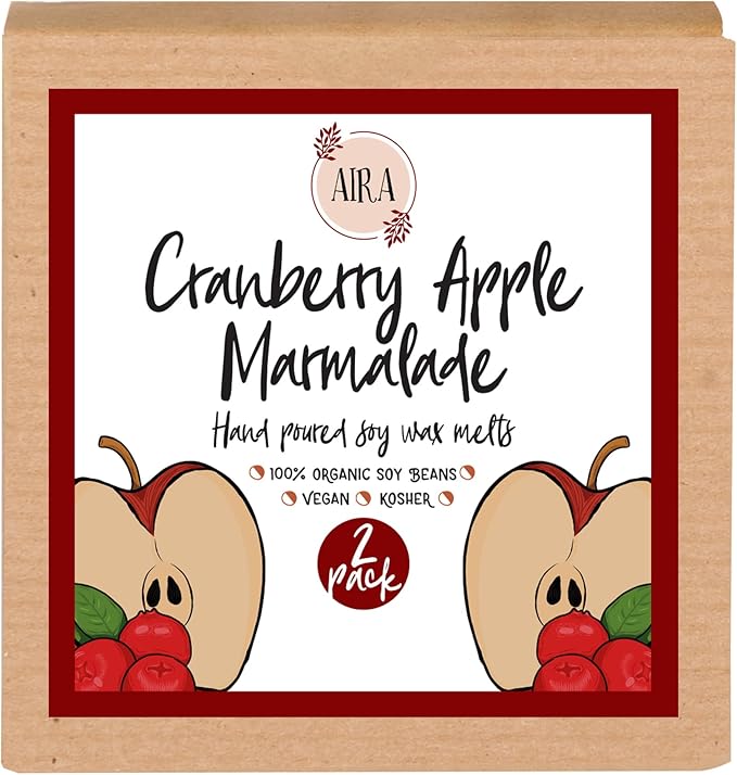 Aira Soy Wax Melt - Organic, Vegan, Kosher, Scented Soy Wax Cubes w/Essential Oils - No Chemical 100% Soy Wax Melts for Electric/Tealight Melters - Hand-Poured Soy Tarts - Cranberry Apple - 2 Pack