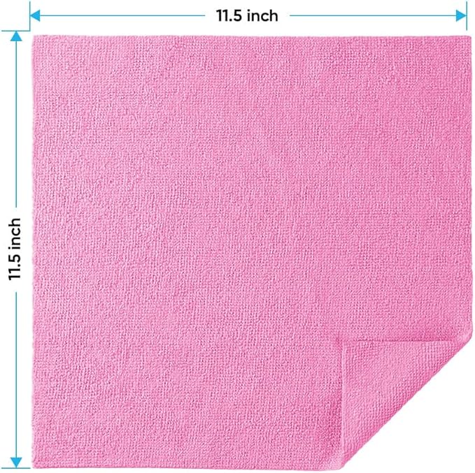 HOMEXCEL Microfiber Cleaning Cloths 20 Pack, Highly Absorbent, Lint & Scratch-Free Cleaning Rags for House Kitchen, Pink Microfiber Towels for Car 11.5 x 11.5 inch
