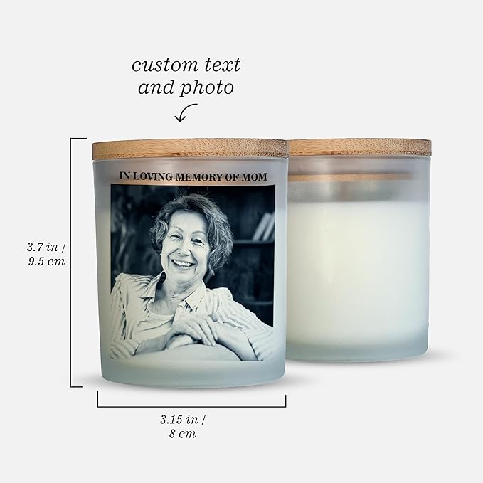 Custom Photo Candle | Printed on Glass | Memorial for Parent, Mother, Dad, Dog, Cat, Pet Memorial | Condolence Remembrance, Light Remains | Engraved Lid | Scented, Soy Wax, USA Made | Keep&Present