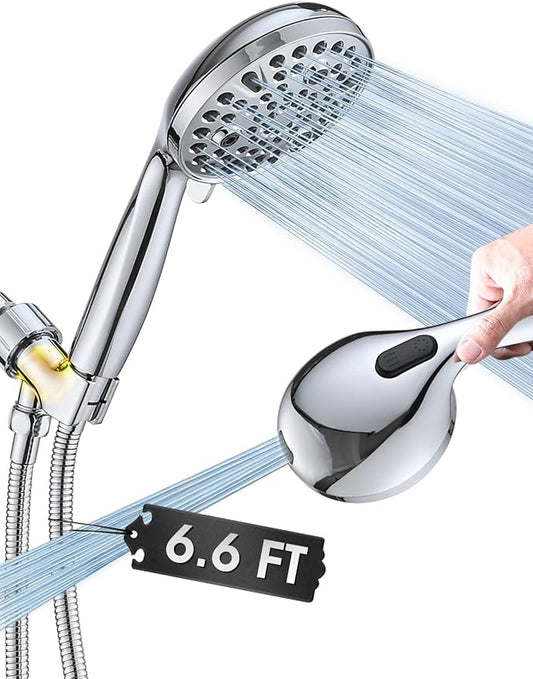 High Pressure 10 Setting Handheld Shower Head, 5" Detachable Showerhead Spray Built-in Power Wash to Clean Tub, Tile & Pets, 79" Extra Long Stainless Steel Hose, Adjustable Bracket - Chrome
