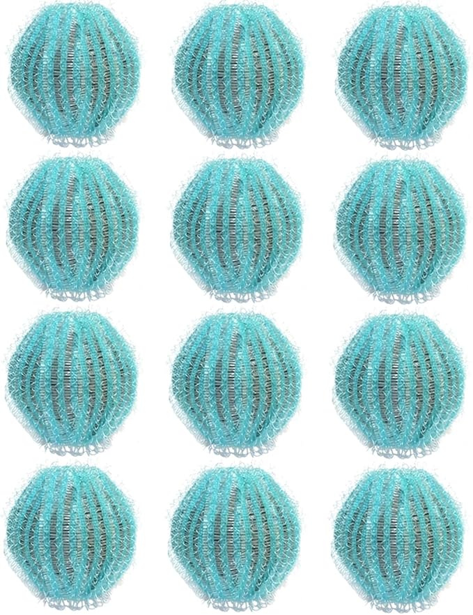 1.37 in (3.5 Cm) Blue Mesh, Clothes Pet Hair Removal Tool, 12 Pcs Laundry Hair Remover Balls, Washing Machine Catcher, Effective Design