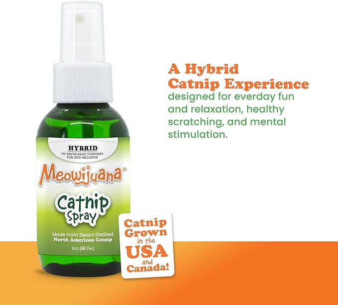 Meowijuana Premium Catnip Spray - 3 oz. | High Potency Formula | Natural Formula for Pet Owners & Multi-Cat Households | Enhance Playtime & Relaxation | Perfect for New Cat Owners