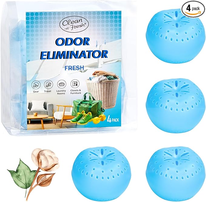 4 Pack Baking Soda Deodorizers, Fresh Scent Shoe Deodorizer Balls, Air Freshener for Home, Odor Eliminator for Closets Bathroom Pets, Up to 80 Days