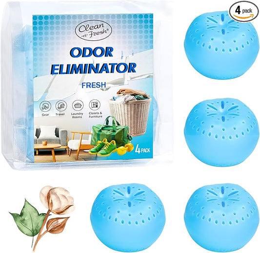 4 Pack Baking Soda Deodorizers, Fresh Scent Shoe Deodorizer Balls, Air Freshener for Home, Odor Eliminator for Closets Bathroom Pets, Up to 80 Days