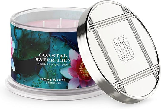 HomeWorx by SLATKIN + CO. Candle- Coastal Water Lily, 18 oz. Premium Scented Candle - 30-55 Hours Burn Time