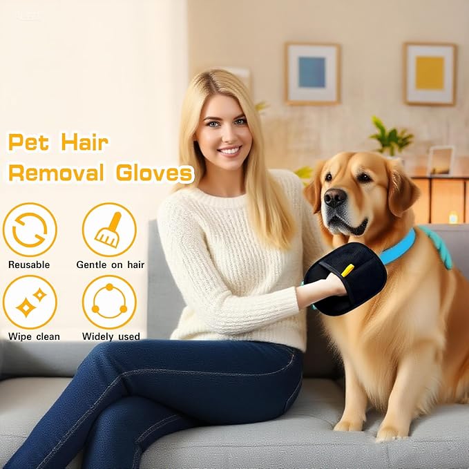 2-Pack Pet Hair Removal Gloves - Gentle Massaging & Hair Removal Tool for Cats and Dogs |It can be reused and Washed, Can Be Directly Used for Pets, Sofas, Carpets, Beds and Car Seats