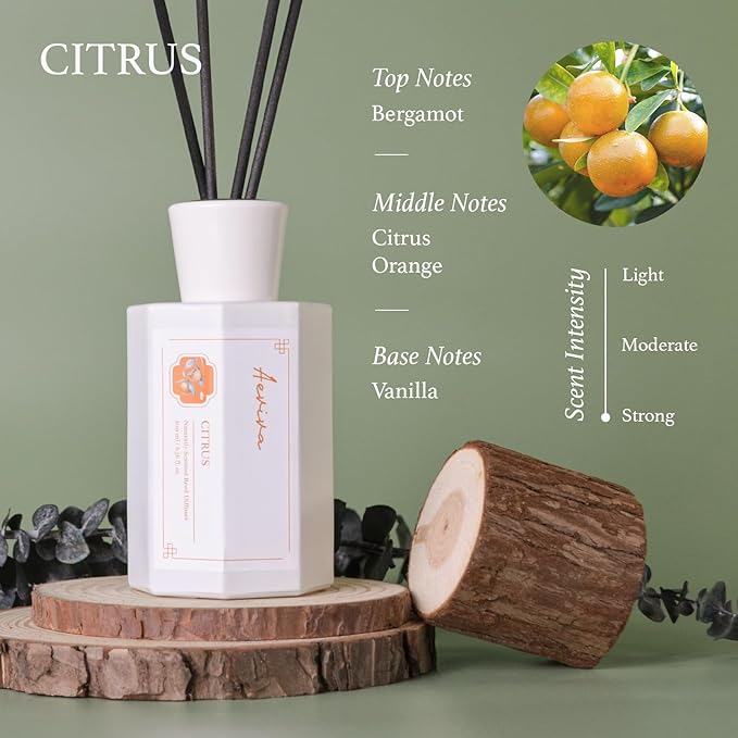Reed Diffuser Set, Citrus Scented Oil Diffuser, 6.76 fl oz (200 ml) Home Fragrance Diffuser with Reed Sticks, Air Fresheners for Home, Bathroom Shelf Decor