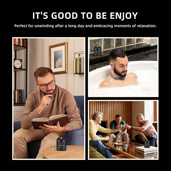 Winter Candle Gift Set for Men – 4 Pack Soy Candles with Cedar Oakmoss, Pine & Clove, Amber Patchouli, Sandalwood – Masculine Scented Candles for Home, Christmas Gift Set for Dad Fathers Day