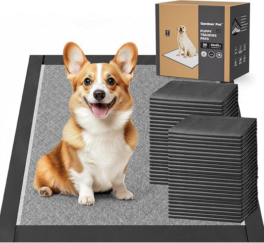 Charcoal Puppy Pads Rugular 22x22 Inches Small Dog Pee Pads Odor-Control & Leak-Proof Disposable Pet Training Black Full Edge-Wrapping Thicken Potty Pad for Dogs, Cats, Rabbits (50 Pieces)