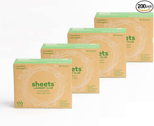 Sheets Laundry Club - Liquidless Laundry Detergent Sheets, 400 Loads - Fresh Linen Scent, Eco-Friendly, Quick-Dissolving Formula, Hypoallergenic, Septic Safe, Plastic-Free Packaging - 200 Sheets