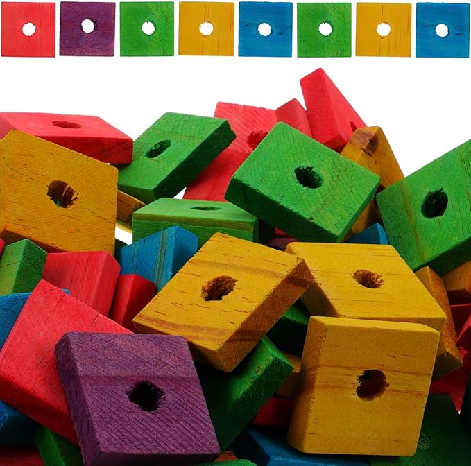 100pcs Bite Toy Wood Pieces for Pets Assorted Color Chew Toys Perfect for Birds and Small Animals