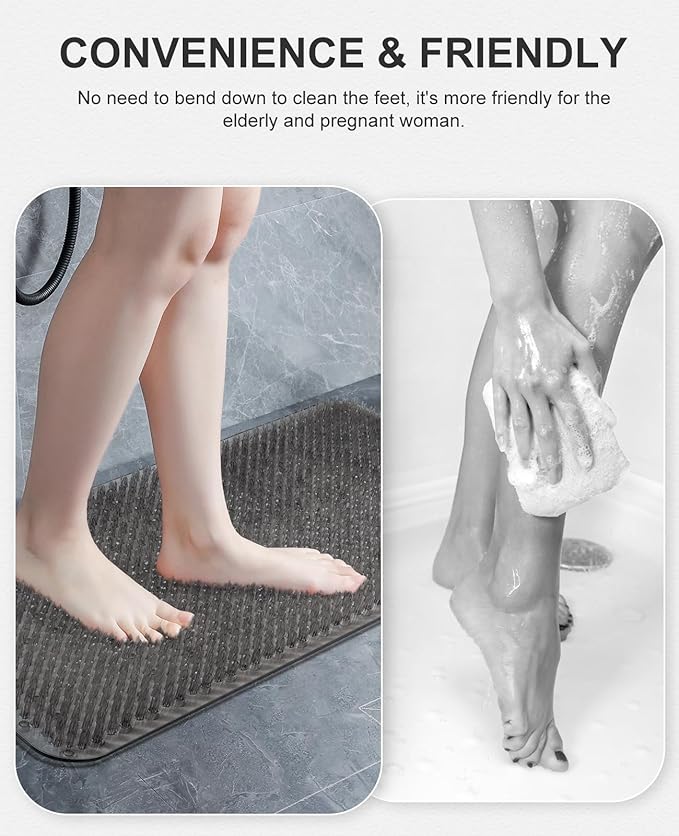 OTHWAY Non Slip Grassy Bathtub Mat : 27.5X15.7 inches Sturdy But Soft Bath Mat_Quick Drain Shower Floor Mat with Soft Bristles for Scrubbing Feet (Dark Grey)