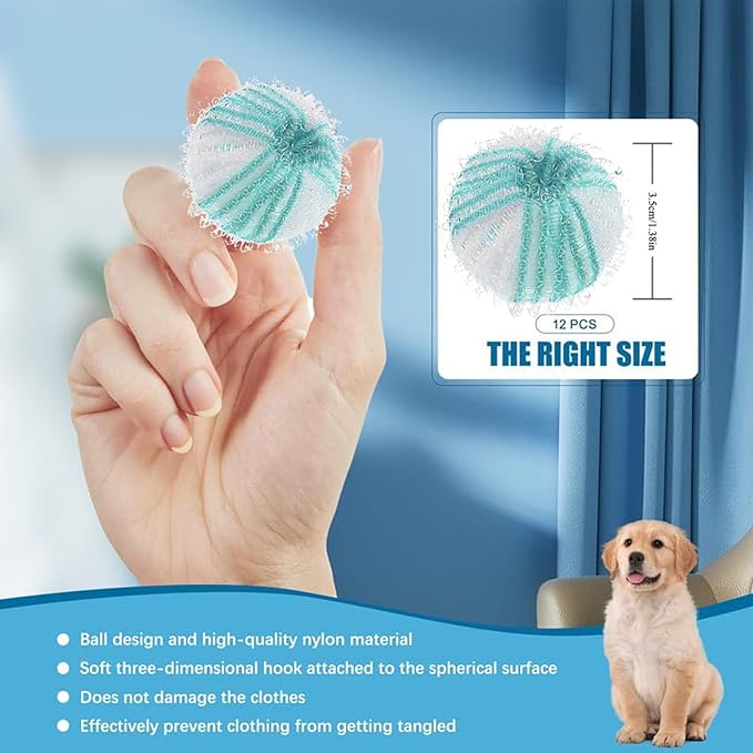 Upgrade 12 PCS Pet Hair Remover for Laundry, Reusable Dog & Cat Hair Remover for Laundry, Washing Machine Pet Hair Catcher for Clothes, Bedding, Gentle on Fabrics (Light Blue + White)