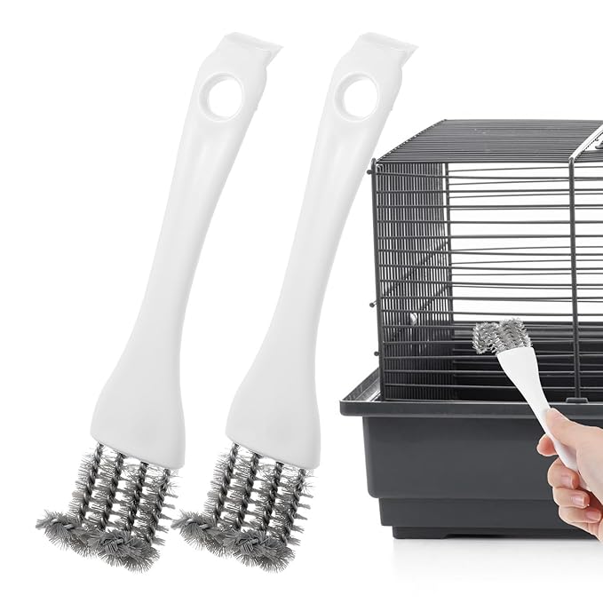 2Pcs Bird Cage Cleaning Brush with Long Ergonomic Handle, Bird Cage Tool Accessories Supplies for Better Cleaning of Birds Droppings from Pet Cages Parrot Cages Birds Perches
