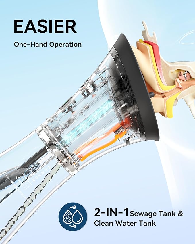 Ear Wax Removal Kit & Ear Cleaner, Easy One-Hand Use with Built-in Tank, IPX7 Waterproof, 4 Modes, FSA/HSA Eligible
