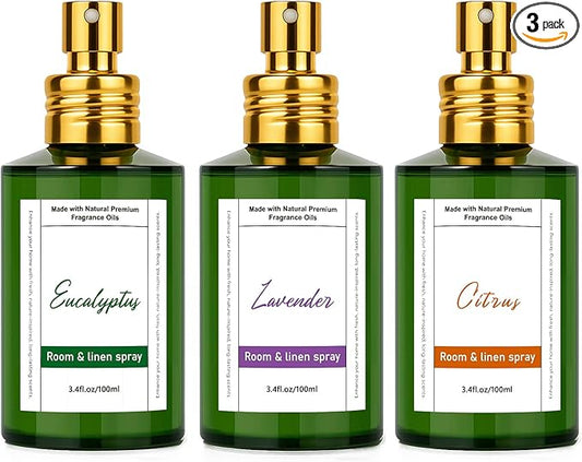 Room Spray Odor Eliminator 3 Pack, Natural Essential Oil Air Freshener Spray for Home Bathroom and Kitchen, Lavender, Citrus, Eucalyptus
