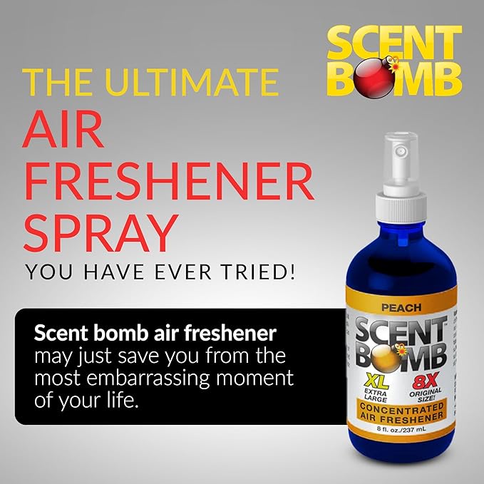 Scent Bomb Air Freshener Spray, Long-Lasting Odor Eliminator for Home & Car, Effective Deodorizer Spray for Kitchen, Bathroom, Fresh Room Spray & Smell Neutralizer, Peach