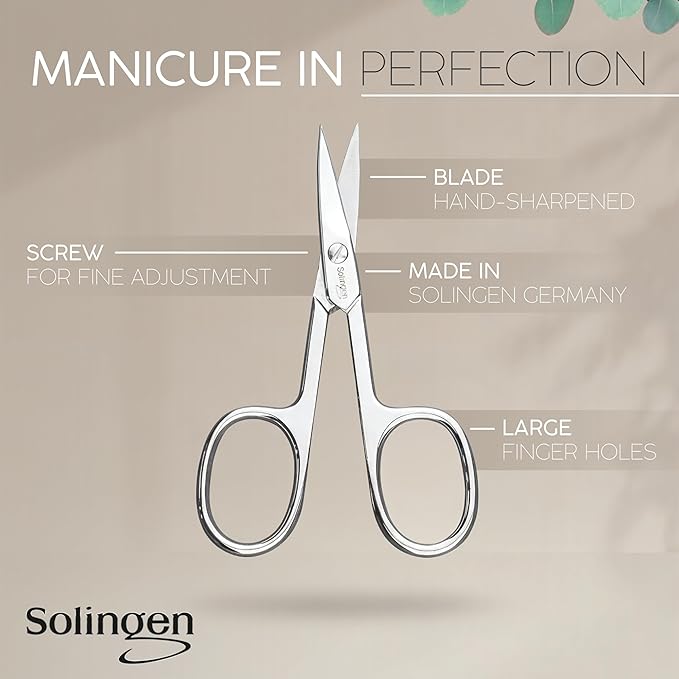 Manicure Set Solingen Made in Germany - 7 Piece Exclusive Finger & Toe Nail Clippers Kit for Women and Men in Real Leather Case, Color Blue