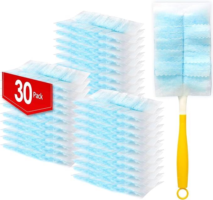30 Count Electrostatic Duster Refills Compatible with Swiffer,Multi-Surface Dusting Refills,Microfibre Duster for Cleaning with 1Pcs Short Handle,Unscented
