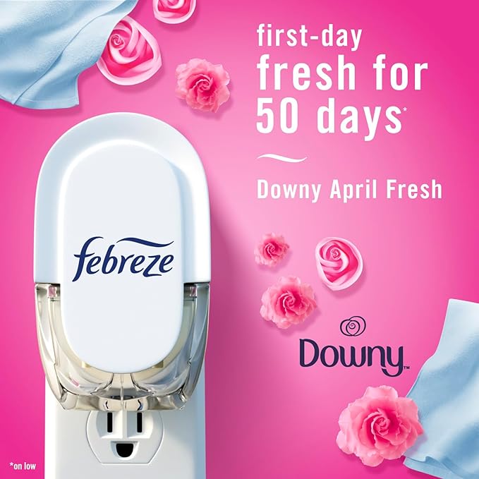 Febreze Odor-Fighting Fade Defy PLUG Air Freshener,Downy April Fresh, Mediterranean Lavender, .87 fl. oz. Oil Refills, 4 Refills (2 of Each)