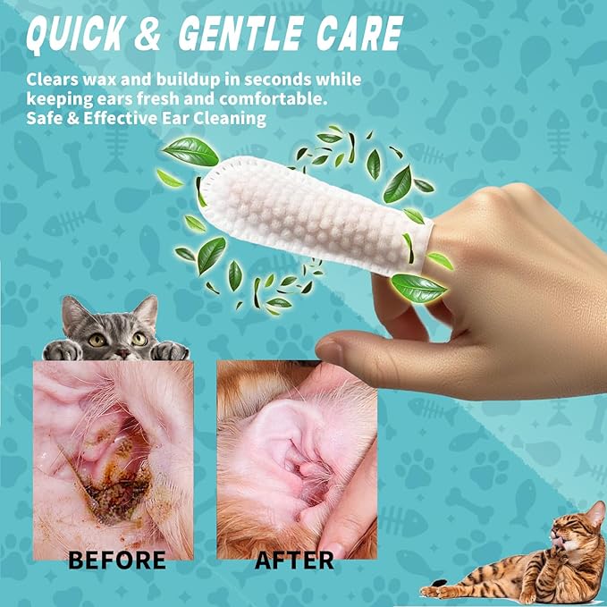 Dog Ear Cleaner Wipes Finger for Dogs & Cats, Dog Ear Infection Treatment Regular Soothing Odor Remove Ear Wax Build Up Pet Health Supplies Premium Strength Relieve Ear Itching 50 Count