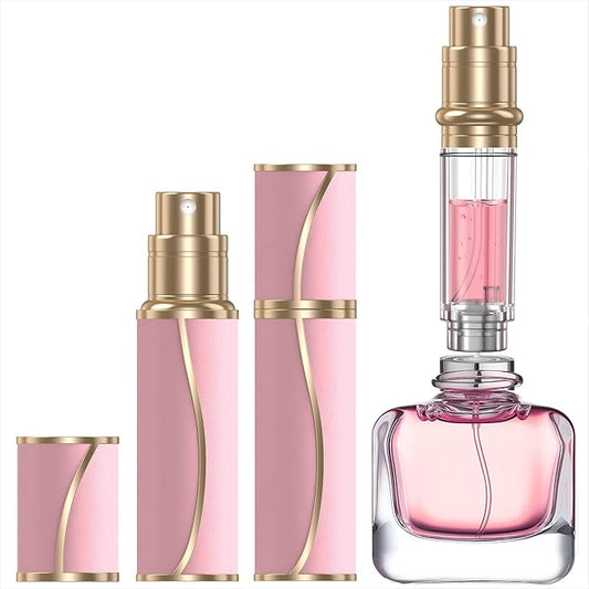 10ml Perfume Travel Atomizer,Genuine Leather Bottom Filling Refillable Perfumes Bottle,Mini Cologne Fragrances Dispenser,Portable Sprayer Pocket Size for Plane Trip Gift 0.34oz (Pink)