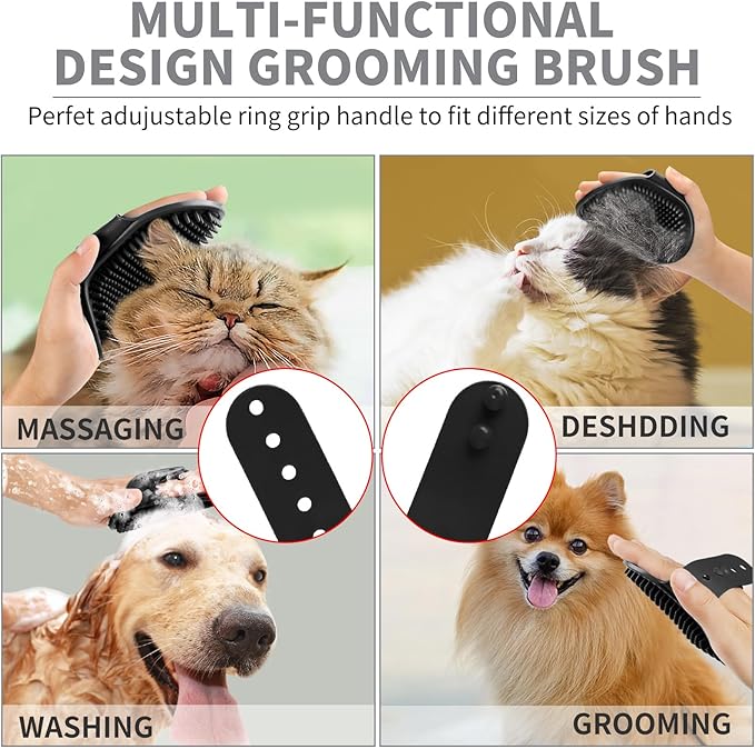 Comotech 6PCS Dog Bath Brush & Dog Toothbrush | Adjustable Handle Shampoo Brush & Scrubber for Short & Long Haired Dogs & Cats | Effectively Solve Odor & Stain Removal Problems (Black Gray Blue)