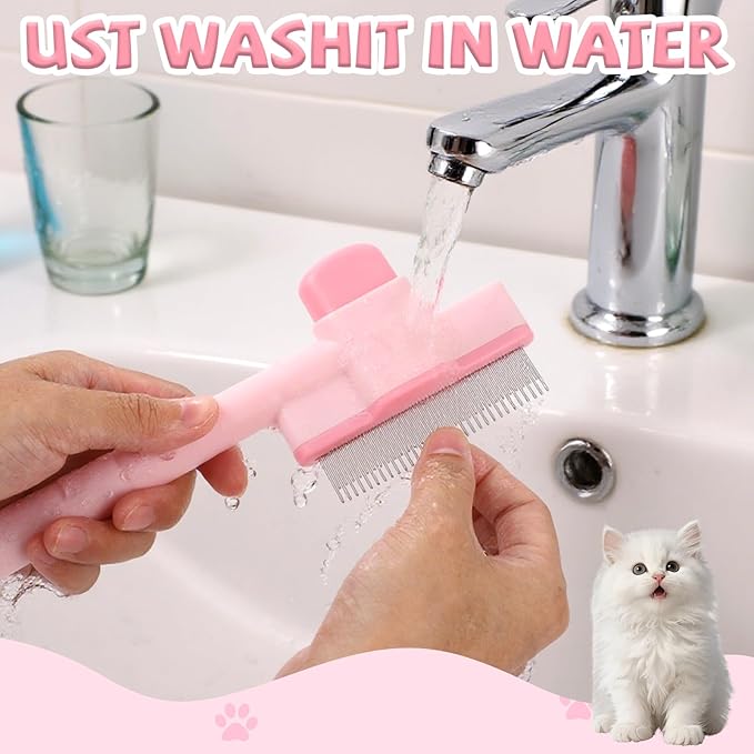 3 Pcs Pet Flea Comb Set, Self Cleaning Pet Comb with Stainless Steel Teeth, Flea Brush for Cat & Dogs with Scissors