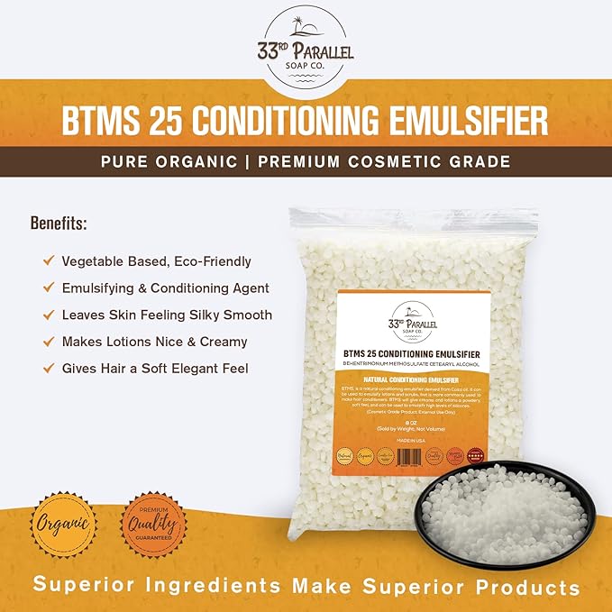 33RD PARALLEL | BTMS 25 (2 lbs / 32 oz) Bulk Conditioning Emulsifier | Behentrimonium Methosulfate Cetearyl Alcohol Emulsifying Conditioner | (2 POUNDS)