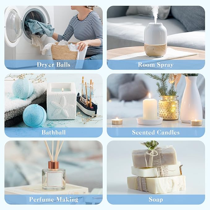 Clean Essential Oils Set, Laundry Collection Essential Oils Set, Pack of 6 Fragrance Oil for Diffuser for Home, Use with Wool Dryer Balls Scents - Fresh Linen, Clean Breeze, Eucalyptus and Cotton