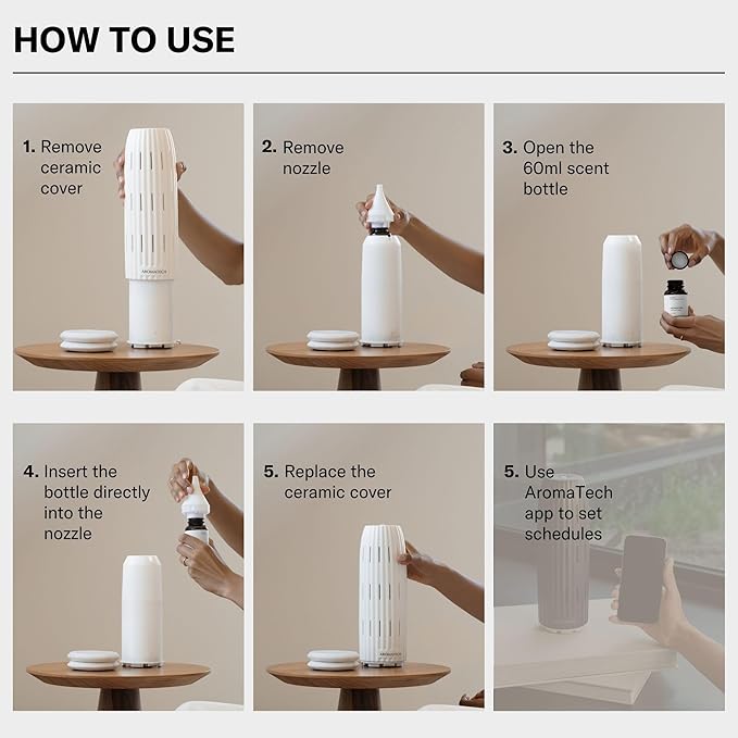 AromaTech Ambience Scent Diffuser for Essential Oil Blends & Fragrances – Waterless Scent Machine w/Bluetooth for Home, Bathroom Boutiques, Hotel, Spa – Charcoal