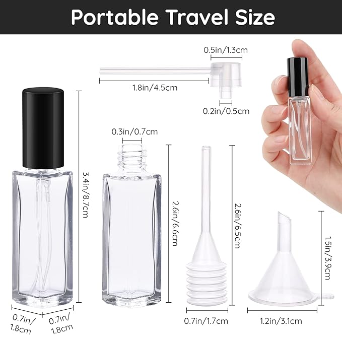 Segbeauty Mini Perfume Spray Bottles, 5 Set of 10ML Clear Glass Travel Perfume Atomizer Refillable, Empty Tiny Sprayer Fragrance Scent Sample Spray Containers Cosmetics Essential Oil Dispensing Bottle